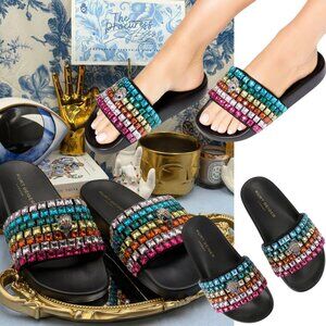 🆕 KURT GEIGER LONDON 🧿 NWOB Meena Eagle Jewel Sandal, Black Rainbow, Sz 40 US9